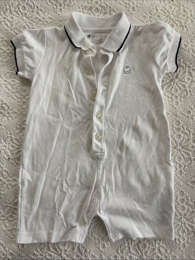 babycottons White Polo-Style One-Piece with Navy Trim